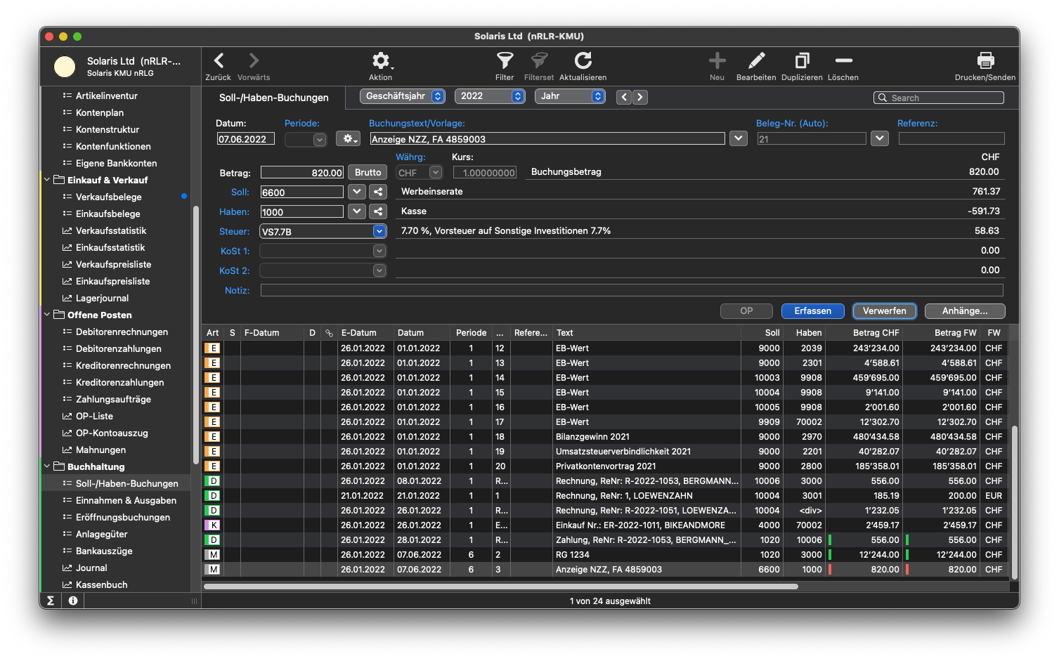 shakehands Kontor Buchhaltungsdialog - Darkmodus