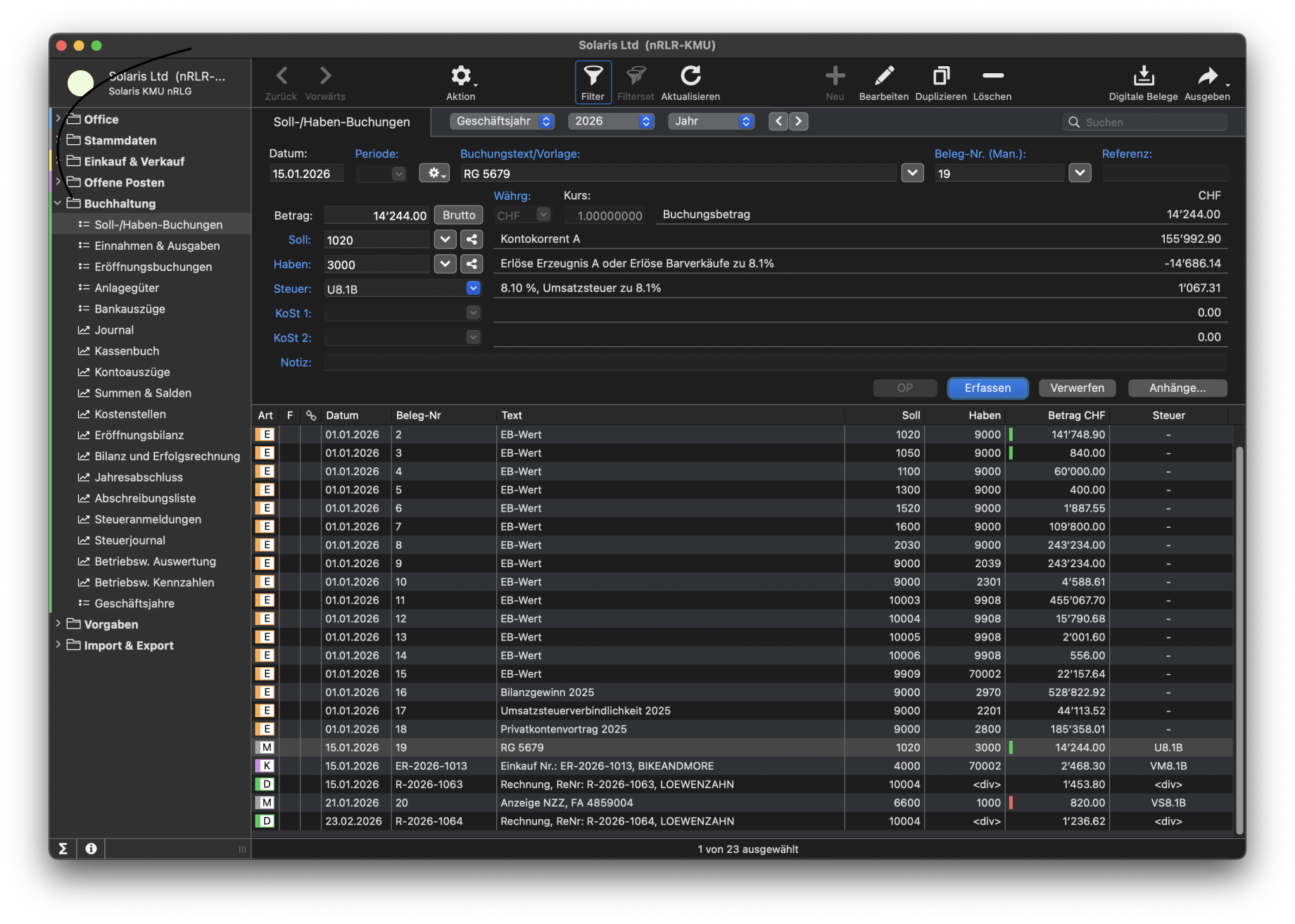 shakehands Buchungsdialaog Soll-/Haben