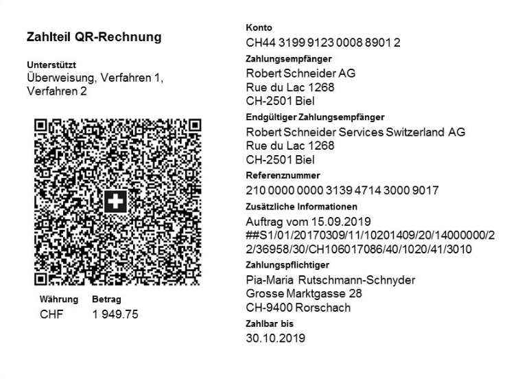 QR-Code mit zwei zusätzlichen Verfahren und strukturierten Rechnungssteller-Informationen
