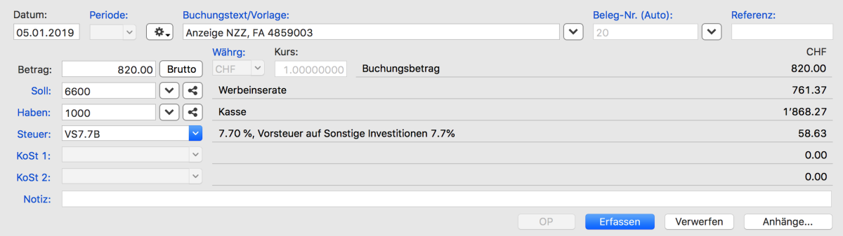 Soll/Haben Buchungsdialog