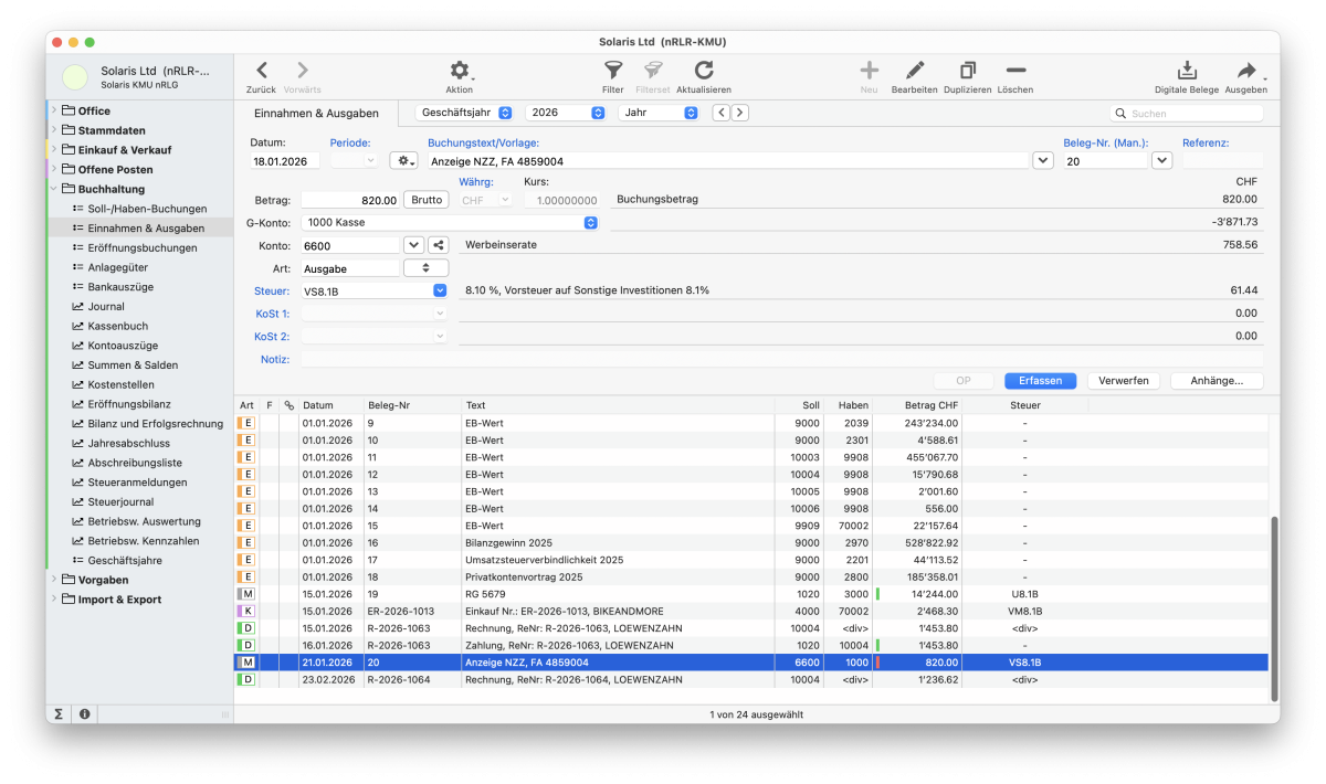 Einnahmen-Ausgaben buchen