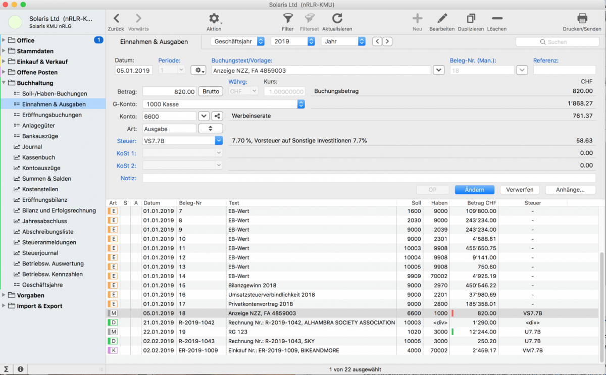 Einnahmen-Ausgaben buchen