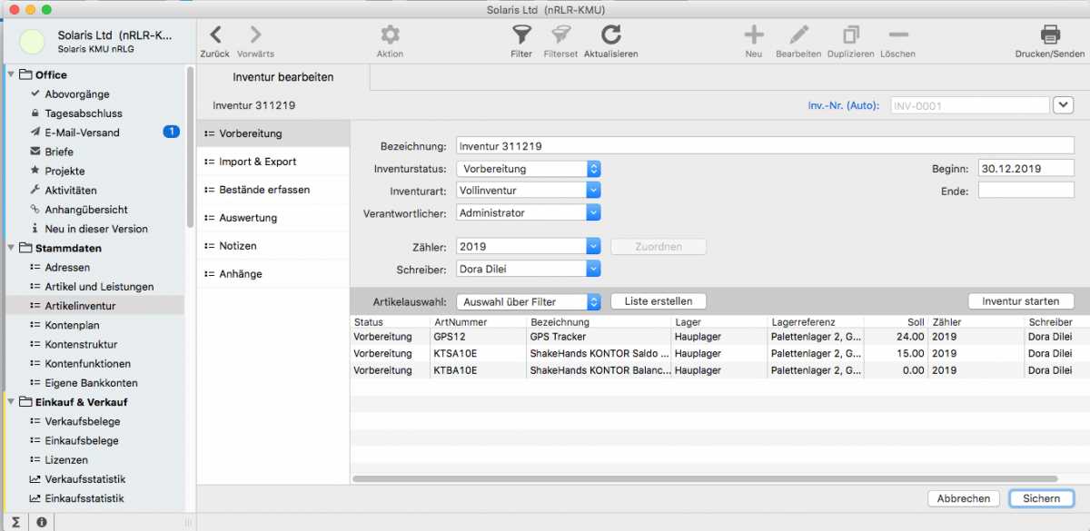 Artikelinventur bearbeiten