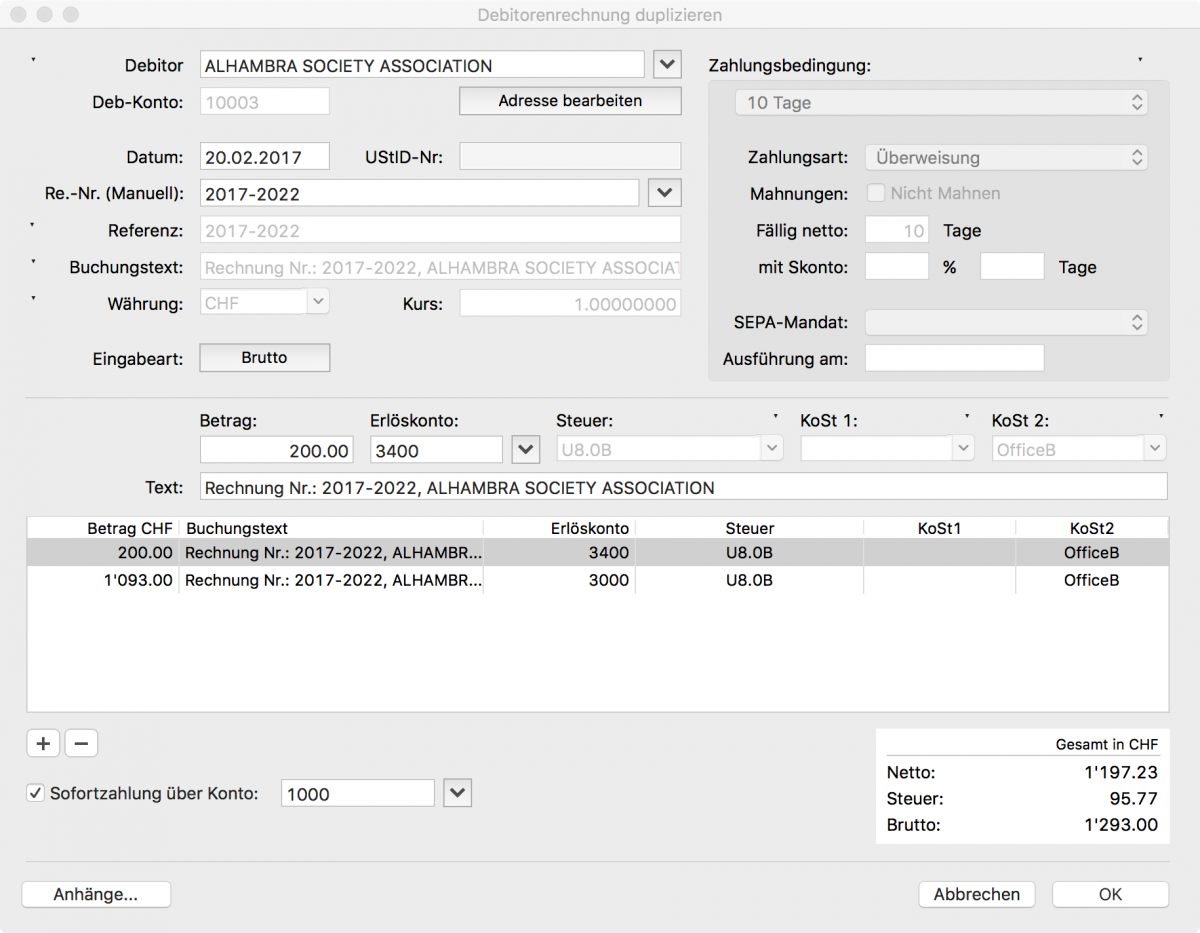 Ausbuchen direkter Bareinnahmen