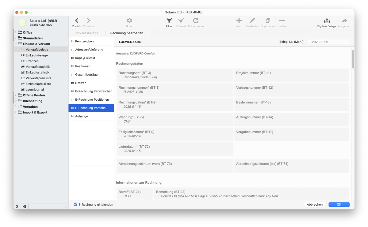 E-Rechnung Positionen