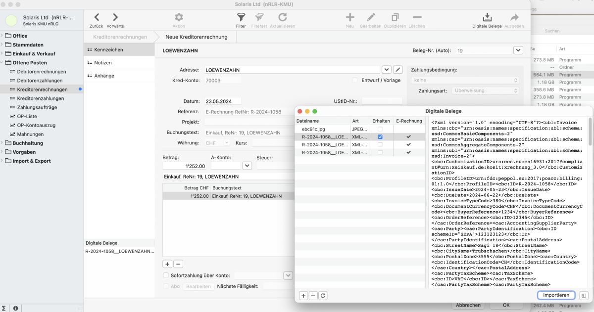 Kreditorenrechnugn als XML-Rechnung importieren