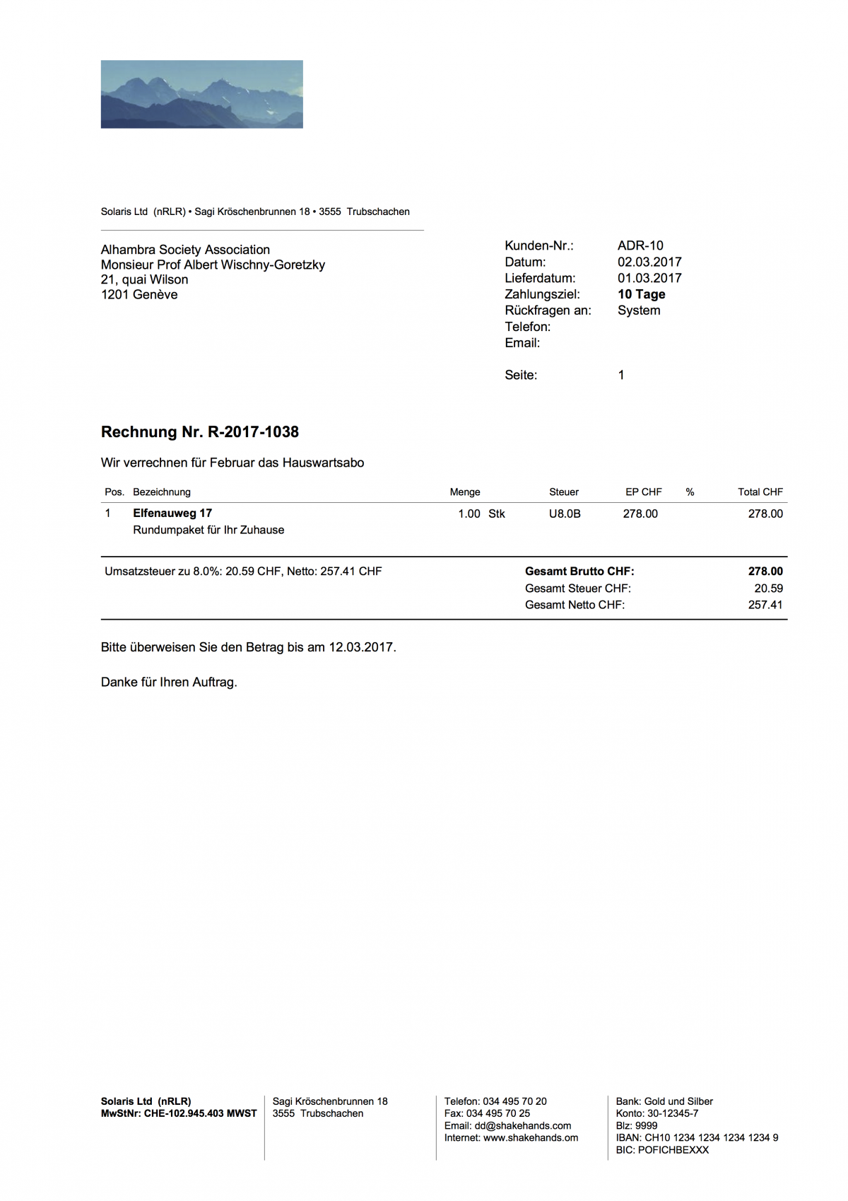 Abrechnung shakehands Kontor