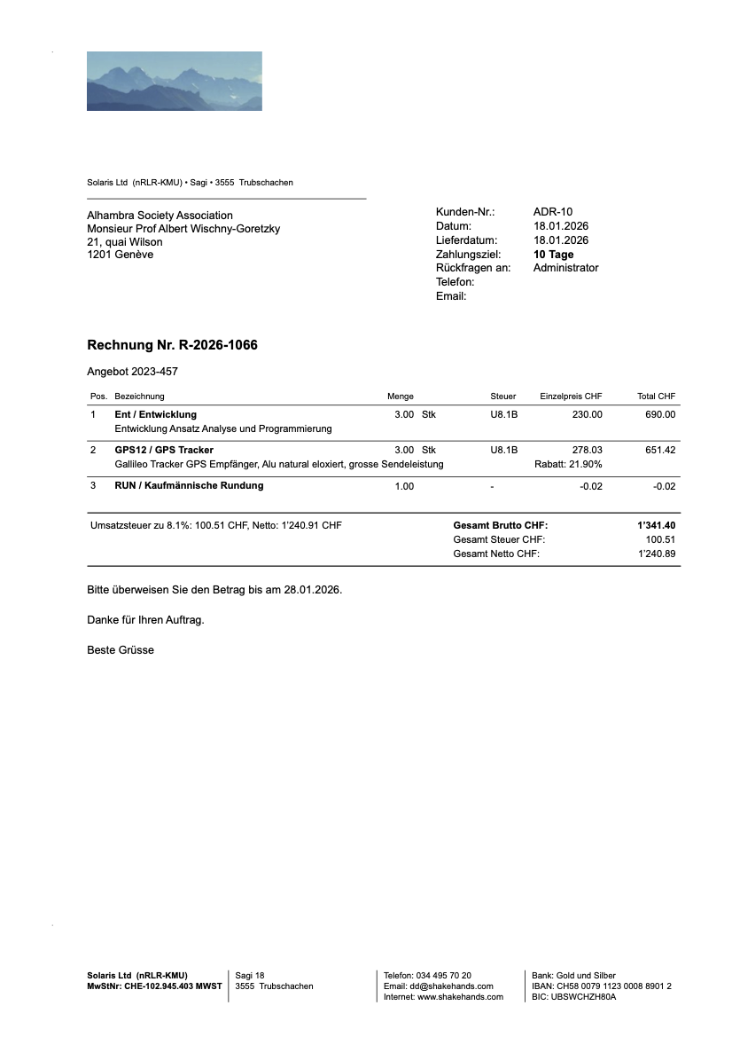 Abrechnung shakehands Kontor